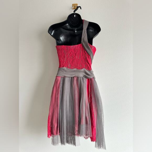 BCBGMAXAZRIA Runway Red Lace & Gray Mesh Ribbon Dress Limited Edition Size 2 NWT - Picture 8 of 10